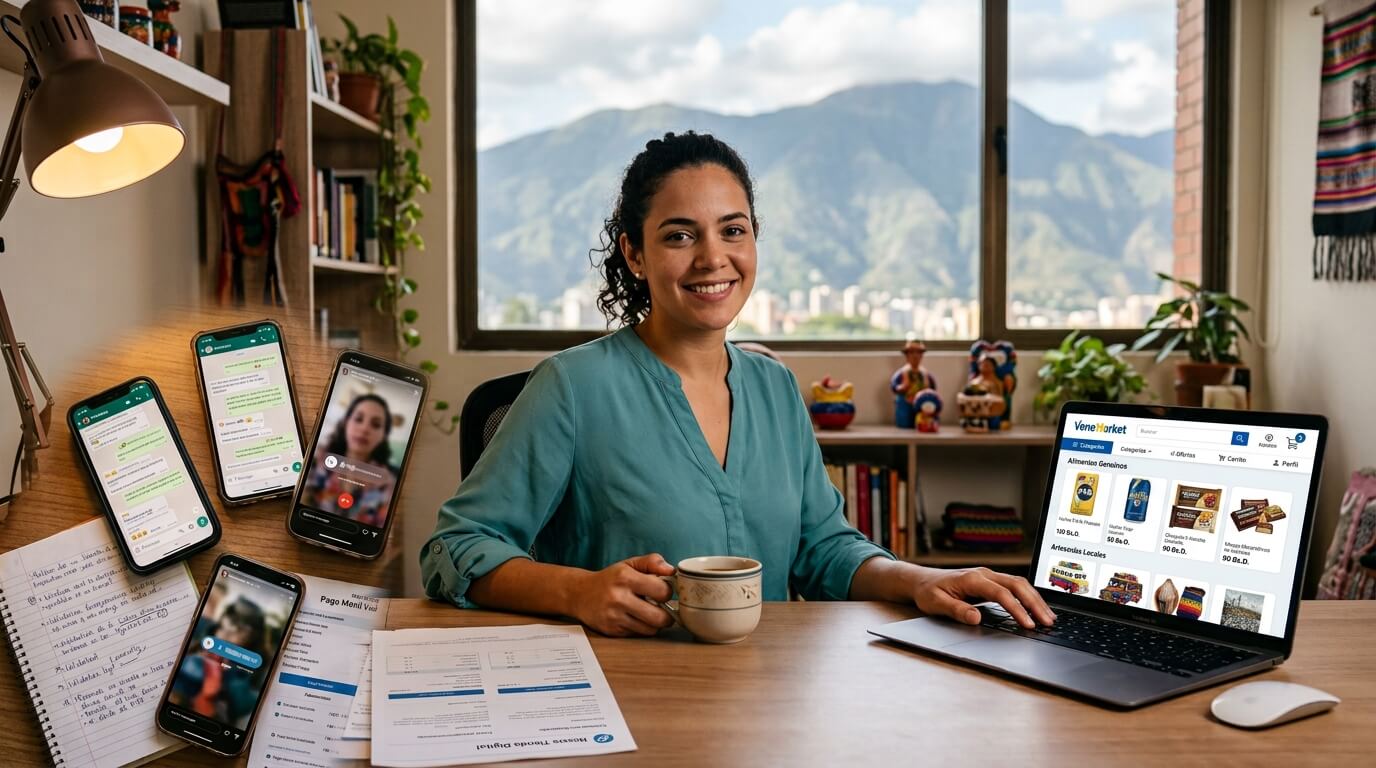 Emprendedor organizando su negocio digital antes de crear su tienda online en Venezuela