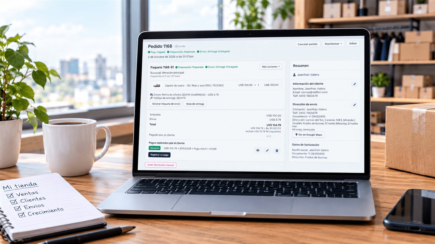 Pedido en el panel de Sellibrí con el envío por ZOOM, el código de entrega y el estatus de entrega