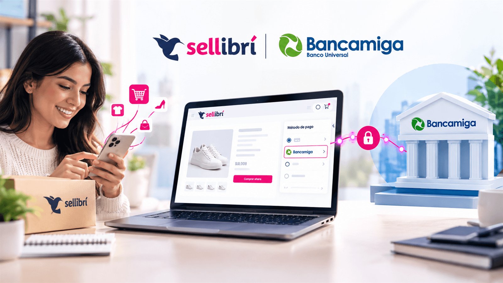 Alianza Sellibrí y Bancamiga: pago seguro en una tienda online con validación automática